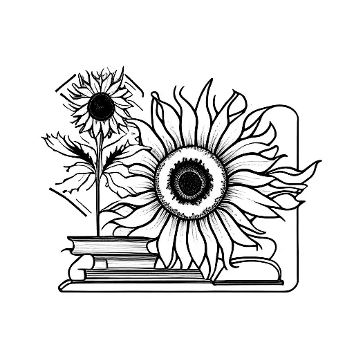 Sunflower And Poppy Flower With Books
