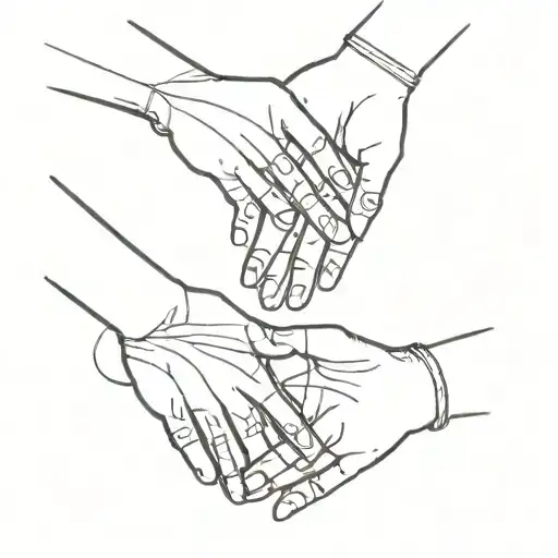 A Mother And A Two Daughters Holding Hands Reaching