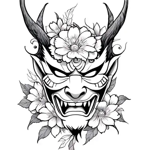 Oni Mask Wrapped In Flowers