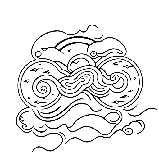 Lightning Bolt With Water Waves In It Like Japanese