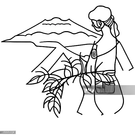 A Minimalist Landscape Of A Coffee Plantation With A Nurse Silhouette In The Foreground