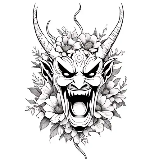 Oni Mask Wrapped In Flowers