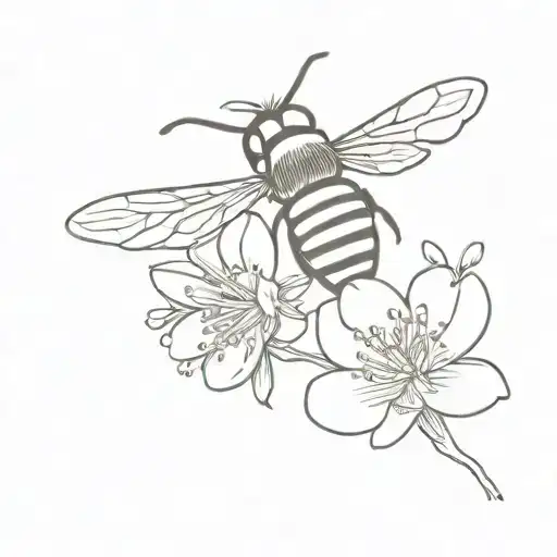 Honey Bee Hovering Over A Tiny Flower Blooming