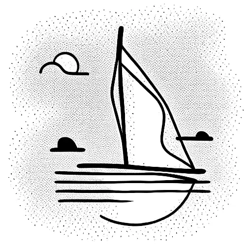 Abstract One Line Sea And Sailboat