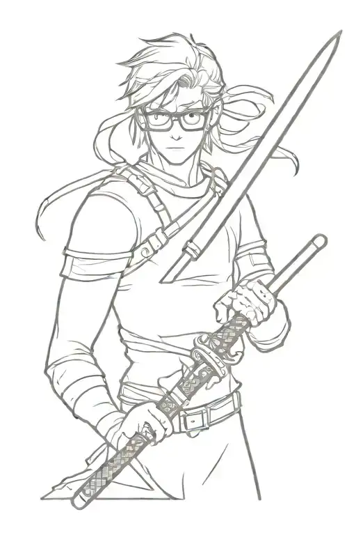 A Sketch Of A Tattoo In The Style Of A Geek With A Sword