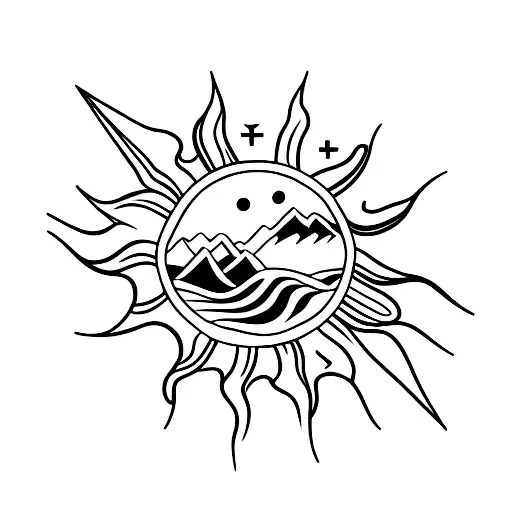 A Minimalist Tattoo Of A Ski Slope With A Sun Setting Behind It