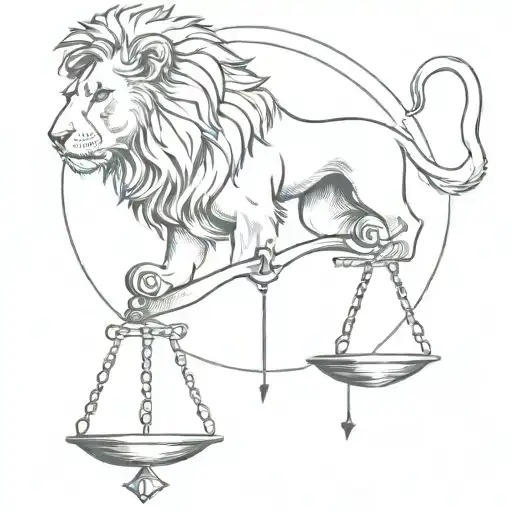 Justice Scales And Lion Mixed Together