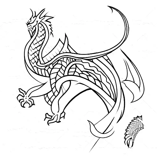 Fineline Minimalist Abstract Tribal Dragon Tattoo With Rng Letters