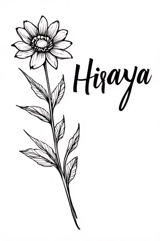 Line Art Flower That Connects To Name Hiraya In Calligraphy Brush