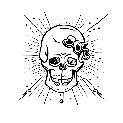 A Cocktail Glass With A Skull Ice Cube And A Cherry