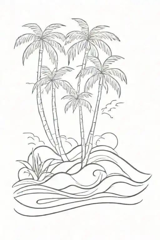 Waves Beach Scene With Palm