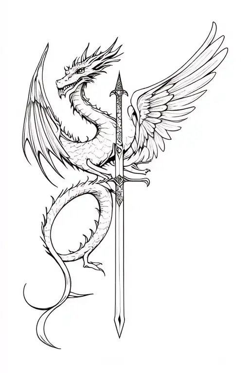 Dragon And Dagger With Wings With