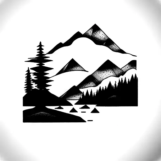 Mountain And Sea Camping Scene