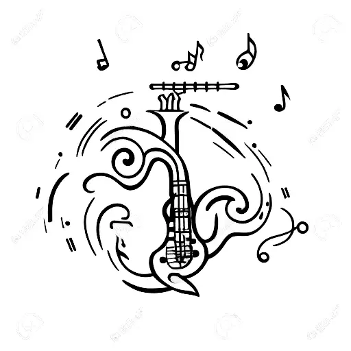 A Minimalist Tattoo Of A Cat Playing A Musical Instrument On The Beach