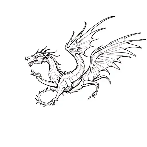 Dragon Flying In Fire With Wings