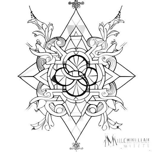 A Minimalist Tattoo Of A Gothic Cathedral With Psychedelic Stained Glass Windows