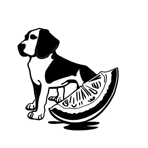Beagle Dog Eating Watermelon