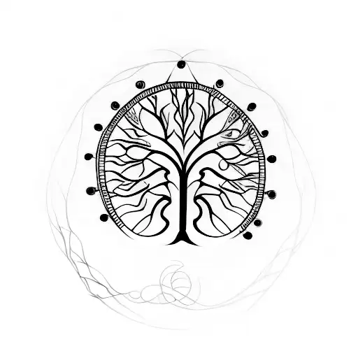 A Minimalist Tattoo Of A Tree Of Life With Intricate Patterns And Details