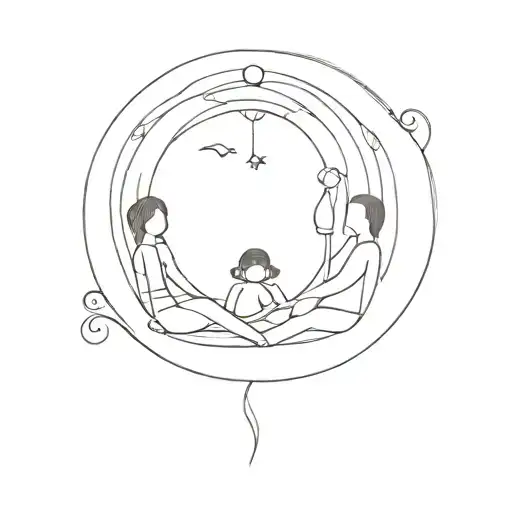 Family With Twin Daughter Inside A Circle Shape With Background