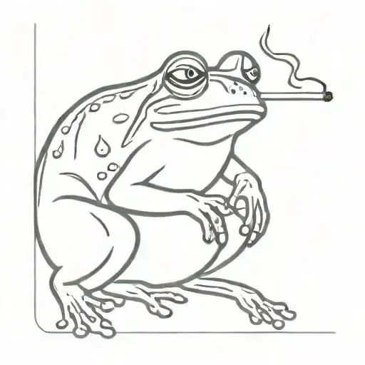 Line Art Tattoo Of A Frog Smoking A Cigarette