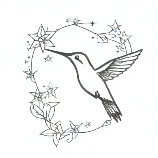Hummingbird Surrounded With Stars