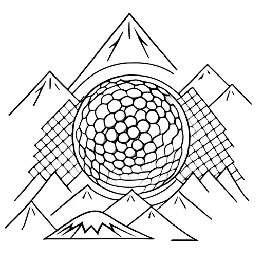 A Minimalist Tattoo Of A Golf Ball Rolling On A Mountainous Landscape