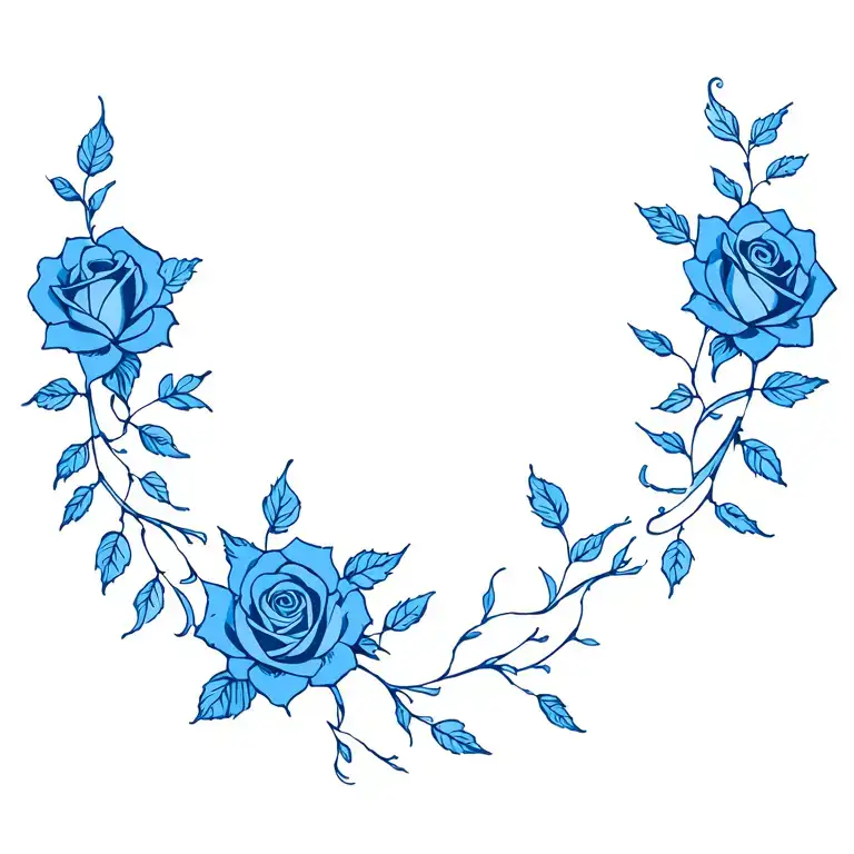 Blue Roses And Vines On The Back And Neck