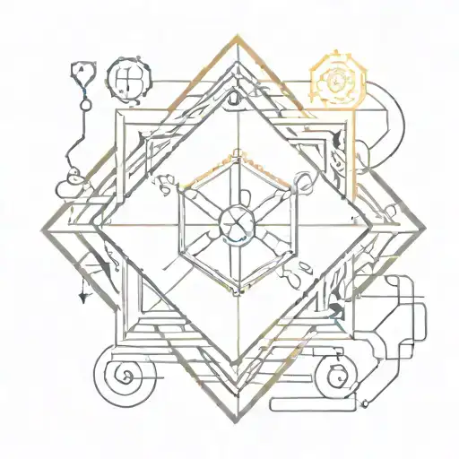 Tech-inspired Geometric Pattern Incorporating Gaming Symbols