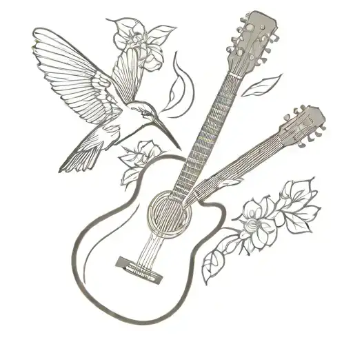 Guitar With Hummingbird Surrounded