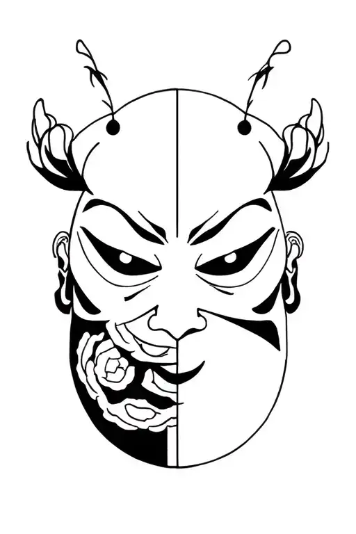 Half Hannya Half Daruma Japanese Minimal