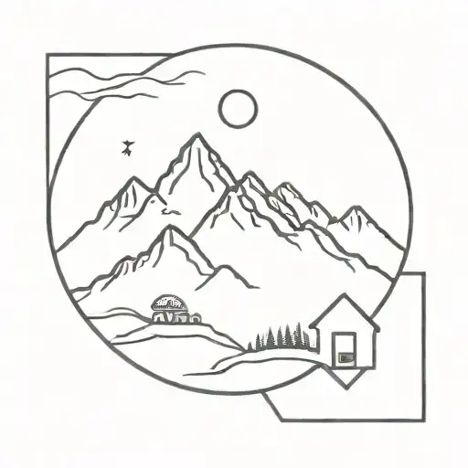 A Minimalist Tattoo Of A Mountain Landscape With A Computer Tech Twist