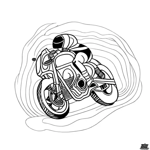 A Minimalist Tattoo Of A Sport Motorcycle Racing On A Track Circuit