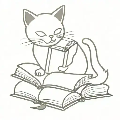 Cat Reading Books Cartoon