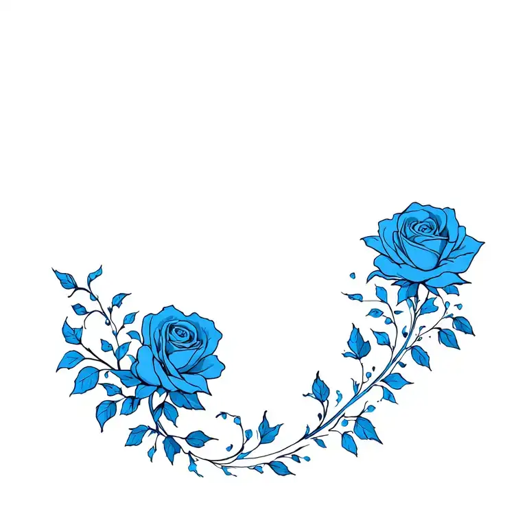Blue Roses And Vines On The Back And Neck