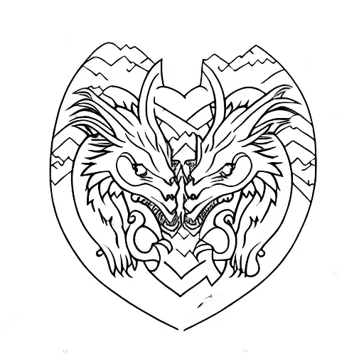 Wolf And Dragon Forming A Heart