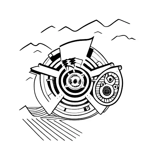 A Minimalist Tattoo Of A Movie Projector Projecting A Scene Of The Ocean Onto A Mountain