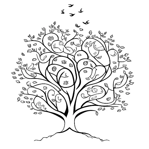 Tree Of Life With 2 Little Girls And One Boy In The Bottom Of The Tree