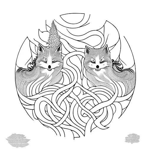 M C Escher Tree And Birst Minimalist Black And White With Kitsune