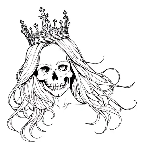 Feminine Skull With A Crown And Long Hair