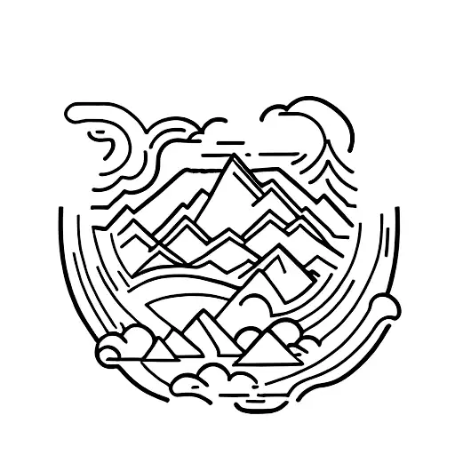 A Majestic Mountain Range With A Silhouette Of A Cat Perched On Top