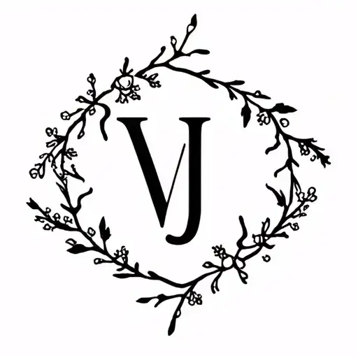 Initials V And J Surrounded By Delicate Floral Motifs Or Small Branches