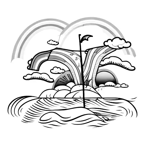 A Beach Landscape With A Sunset And A Rainbow Flag Flying In The Wind