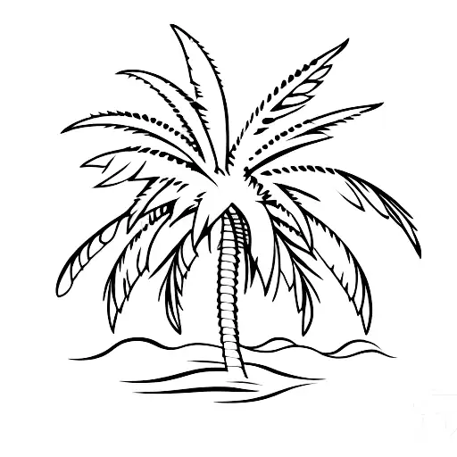 A Minimalist Tattoo Of A Palm Tree On A Beach With A Vape In The Foreground