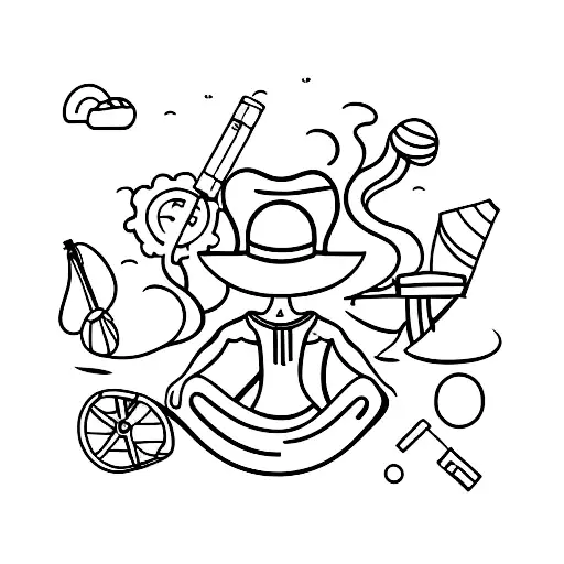 A Minimalist Tattoo Of A Beach Scene With A Self-employed Person Relaxing And Vaping