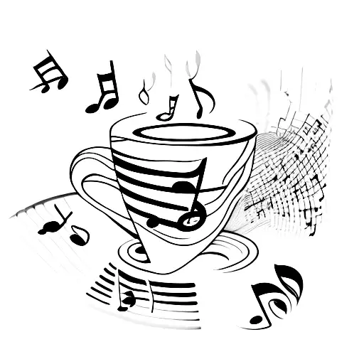 Coffee Cup With Musical Notes Flowing Out Of It
