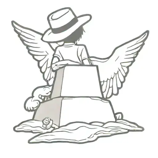 In Memory Of Bff With Luffy's Hat On A Tomb Stone Angel Laying