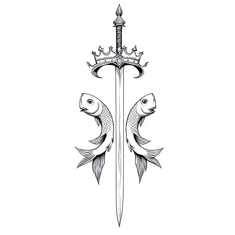 Sword With Two Fishes And A Crown
