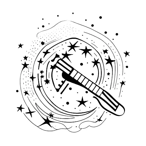 A Minimalist Tattoo Of A Guitar And A Starry Night Sky