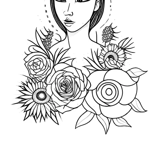 Female Face With Sunflowers