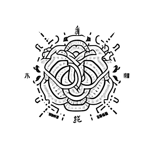 A Powerful Quote In Japanese Script Surrounded By Intricate Blackwork Designs